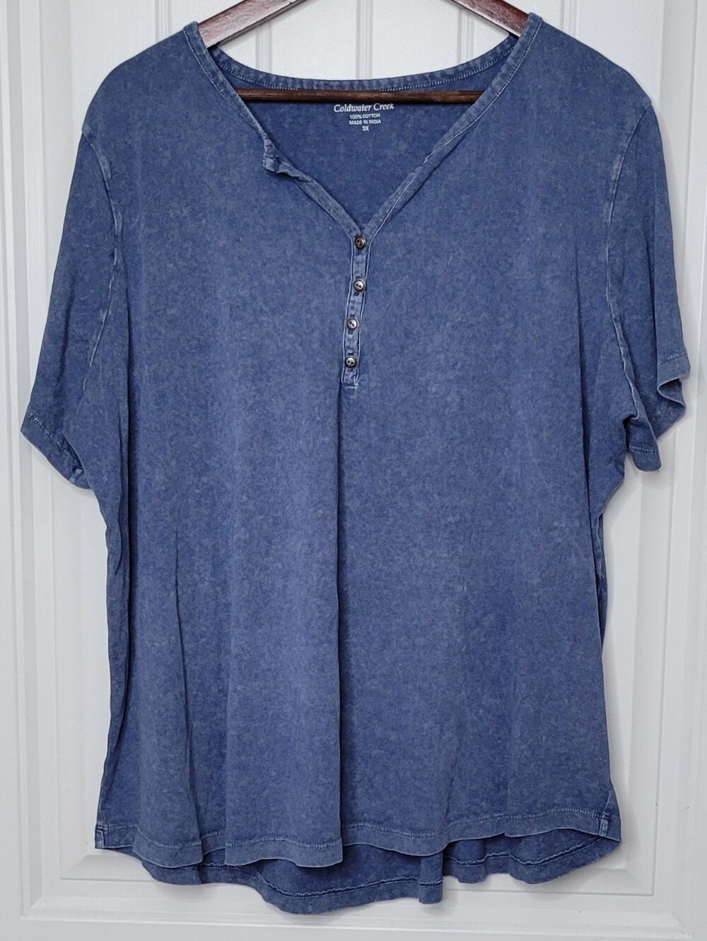 Coldwater Creek Women's Blue Washed Henley Tee